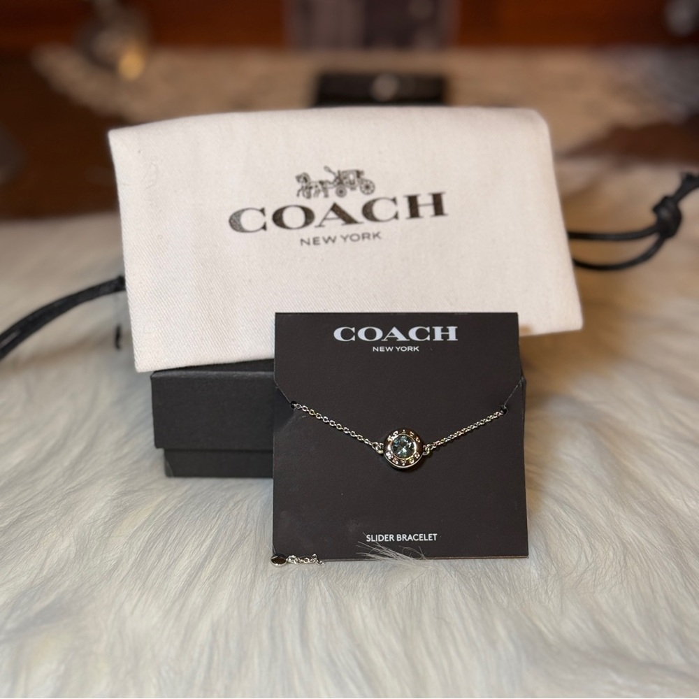 NEW‼️ COACH open circle Blue Gemstone Silver slider adjustable bracelet! - Picture 1 of 15